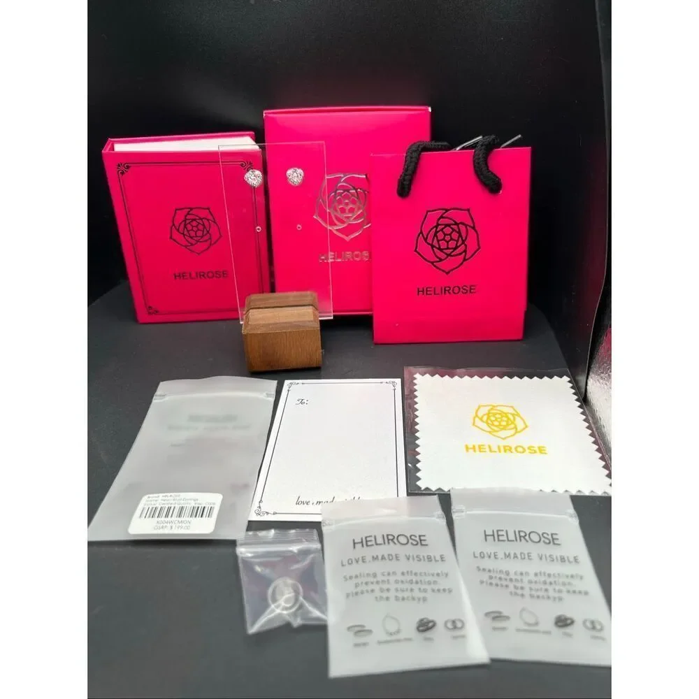 Helirose Pink Silver Tone Heart Shaped Stud Earring Gift Box